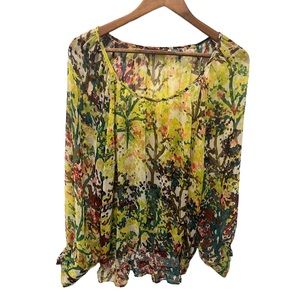 H&M FOREST FOLIAGE SHEER LONG SLEEVE BLOUSE
